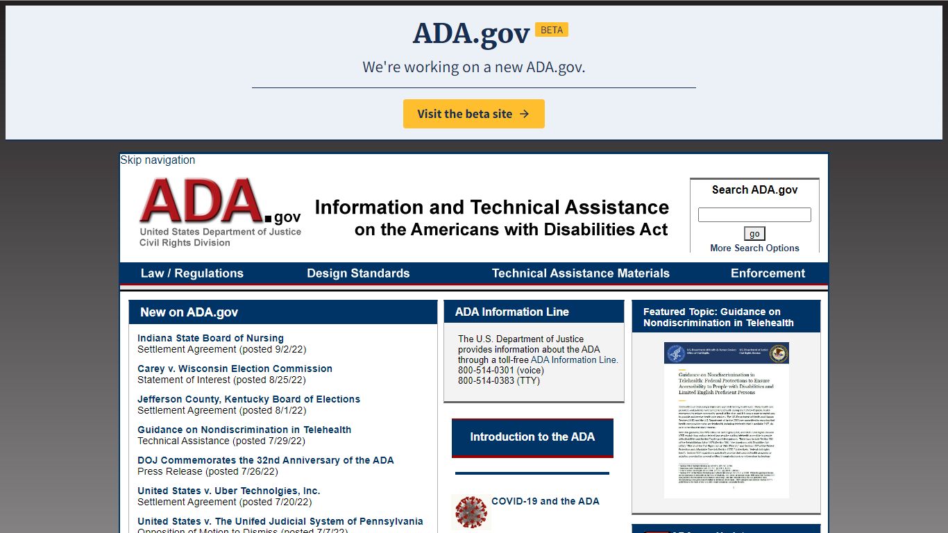 ADA.gov homepage